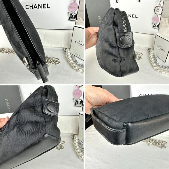 Chanel New Travel Line black canvas cosmetic pouch crossbody bag - Picture 6 of 15